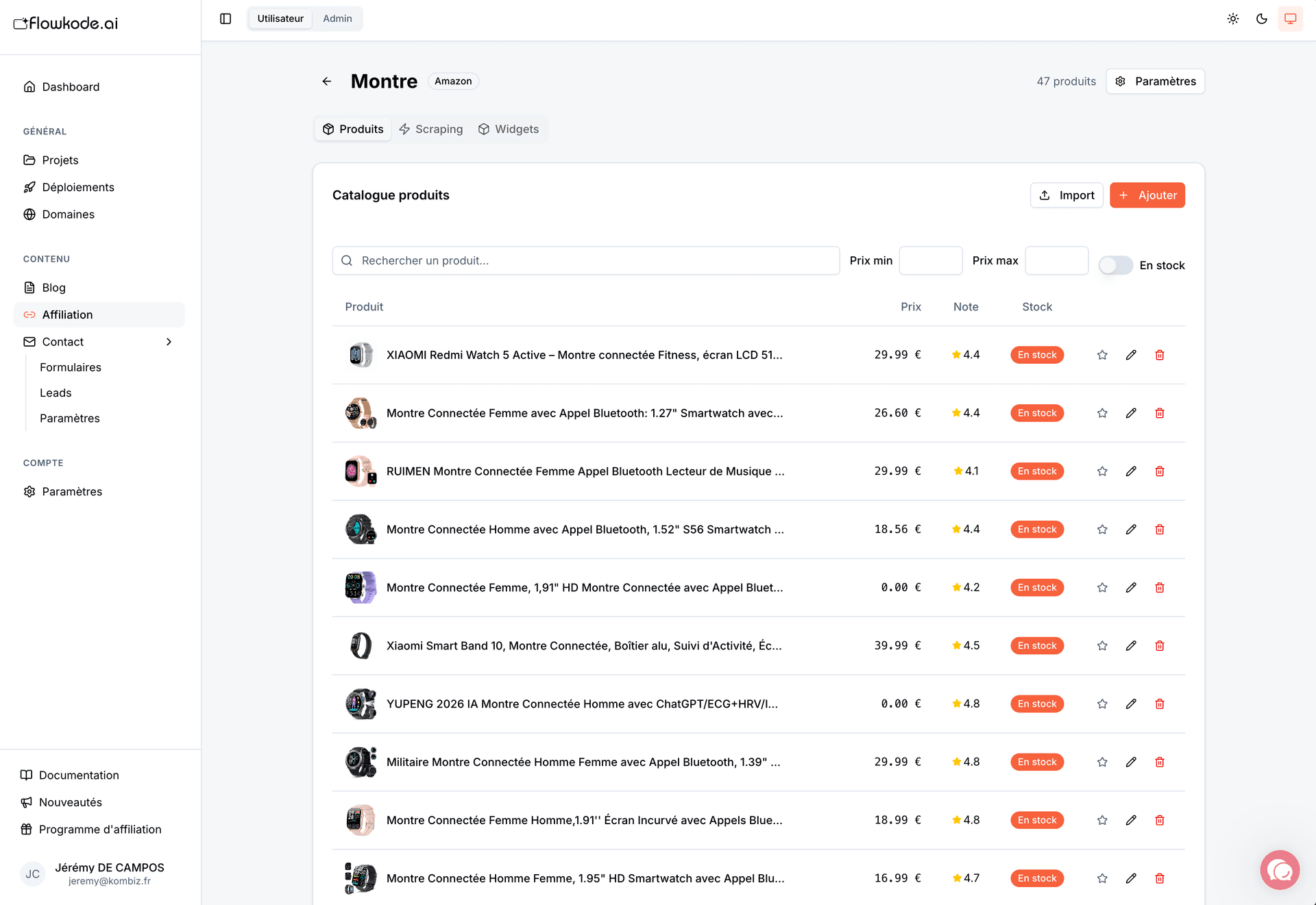 Sites d'affiliation Flowkode avec widgets produits et comparateurs
