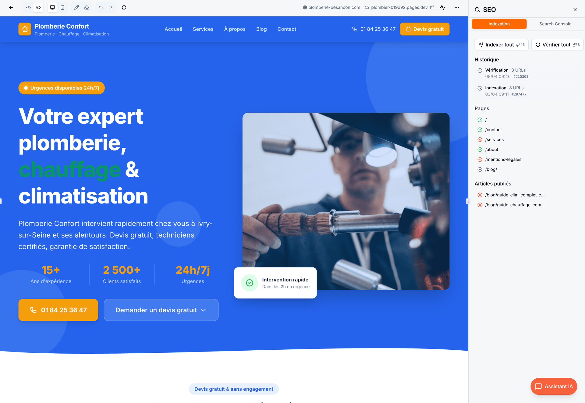 Indexation Google dans Flowkode avec statut en temps réel